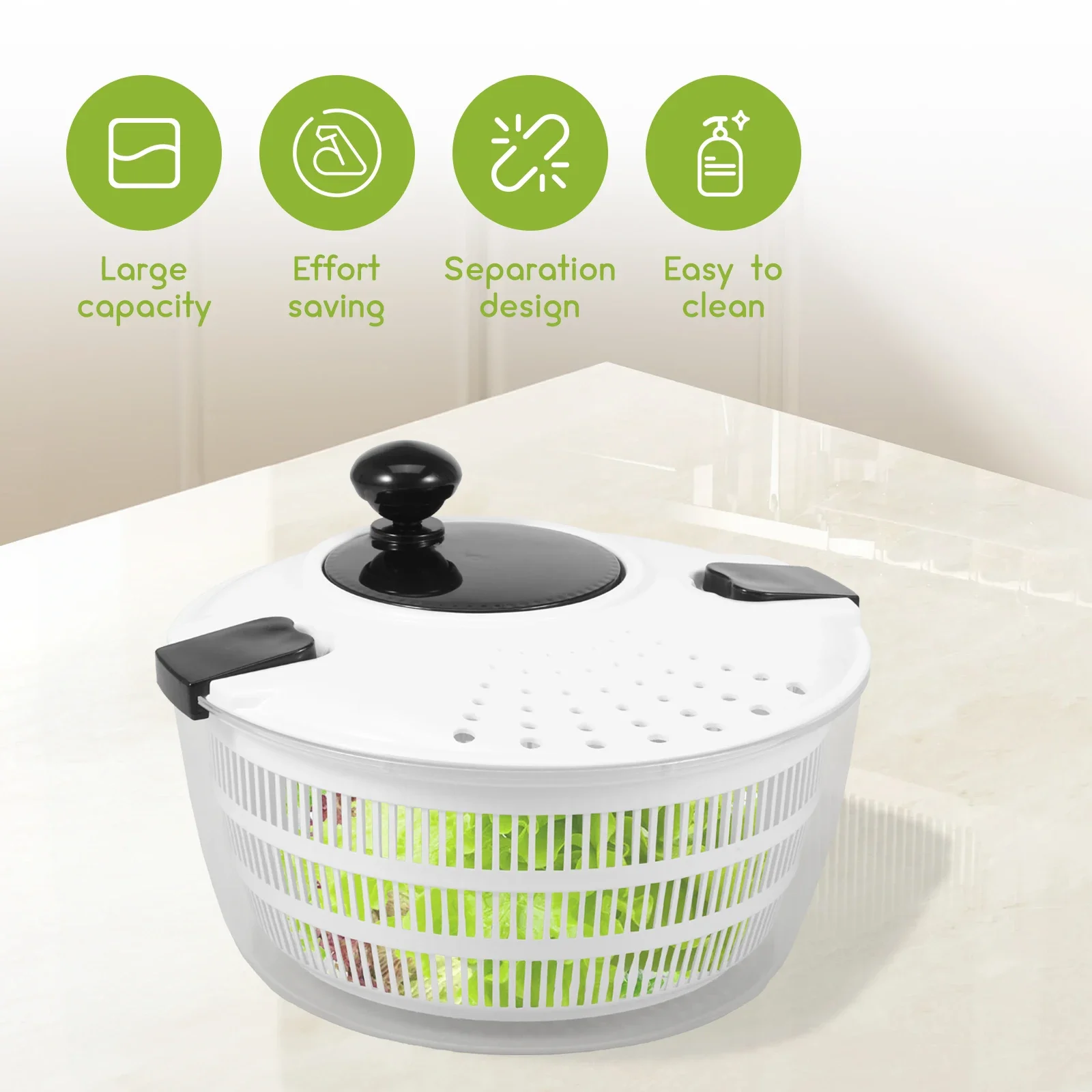 

for Herb Berry Salad Spinner 4000ml Large Vegetables Wash Bowl Multifunctional Fruits and Herb Lettuce Dryer with 3 Blades