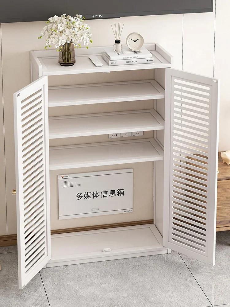 ‌No-Drill WiFi Organizer Cabinet Wall-Mounted Router Shelf with Cable Holes & Sleek Cover for Dustproof Modem Set-top Box