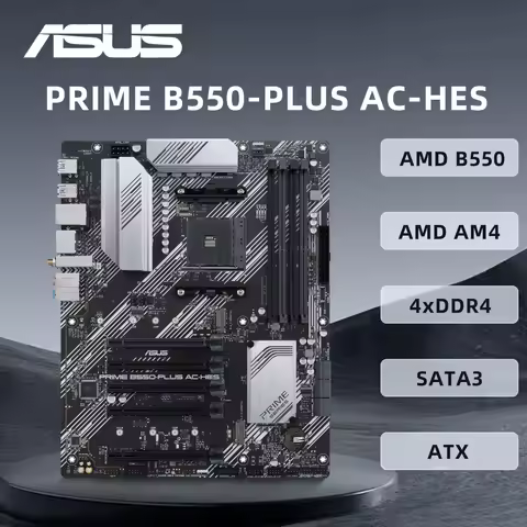 ASUS PRIME B550-PLUS AC-HES Motherboard AMD AM4 Support Ryzen 5 5600 R7 5700X3D CPU Dual M.2 WIFI 5 HDMI PCIe 4.0 ARGB M.2 ATX