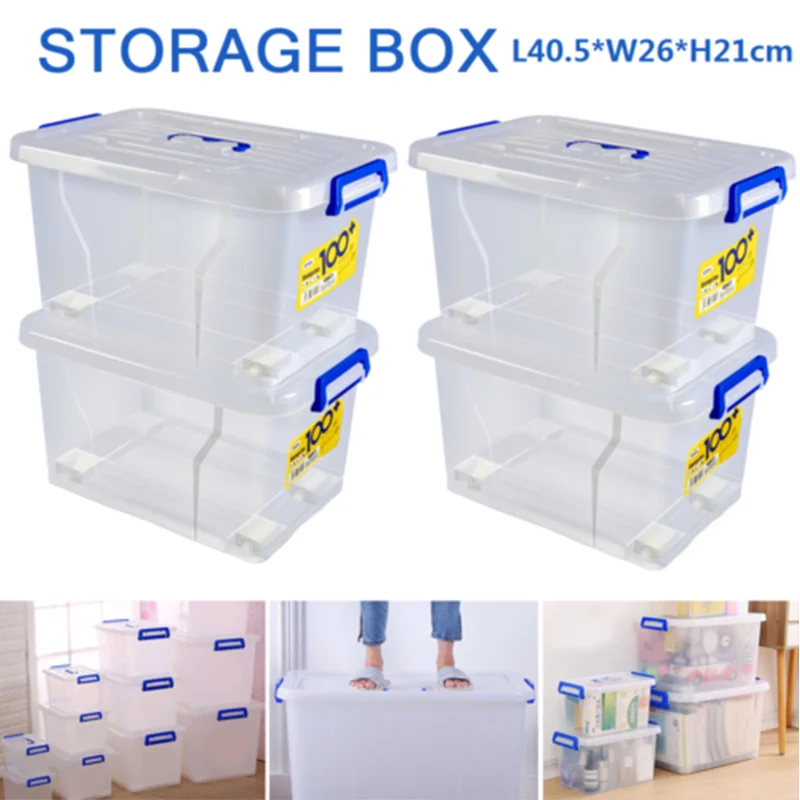 Set of 4 15 L storage boxes with lids, plastic boxes, shelf boxes