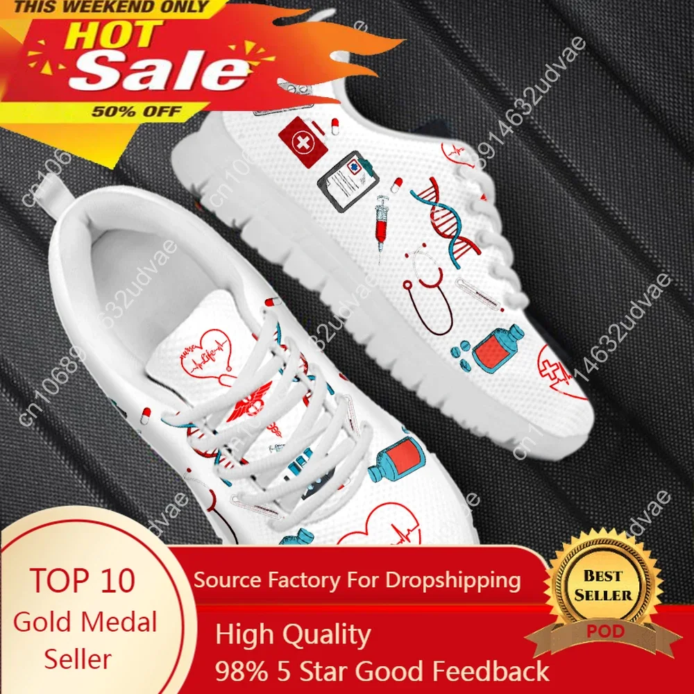 

New Trend Women Nurse Flats Heartbeat EMT Emergency Room Nursing Design Ladies Mesh Sneakers Lightweight Footwear