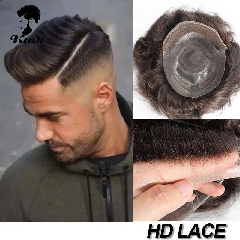 VERSALITE Men Toupee HD Lace PU Human Hair Wigs With Natural Hairline Breathable Capillary Prothesis Melt Skin Male Hairpeice