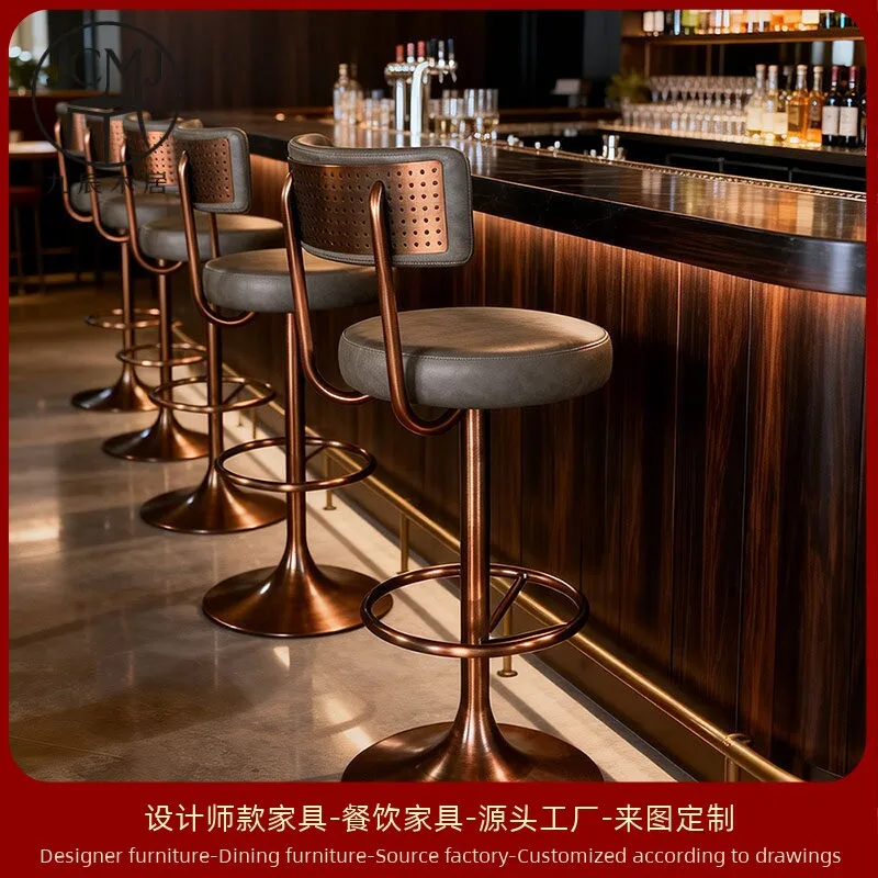 Italian light luxury rotating bar chair, stainless steel high back chair, home bar cafe front desk
