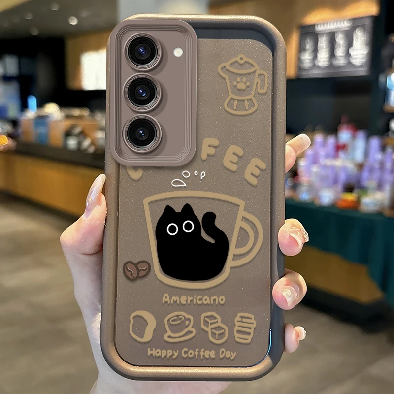 Cute Coffee Cat Cartoon Phone Case For Samsung Galaxy A36 A35 A34 A33 A32 5G A31 A30 A24 A23 A22 A16 A12 A50S M55 Silicone Cover