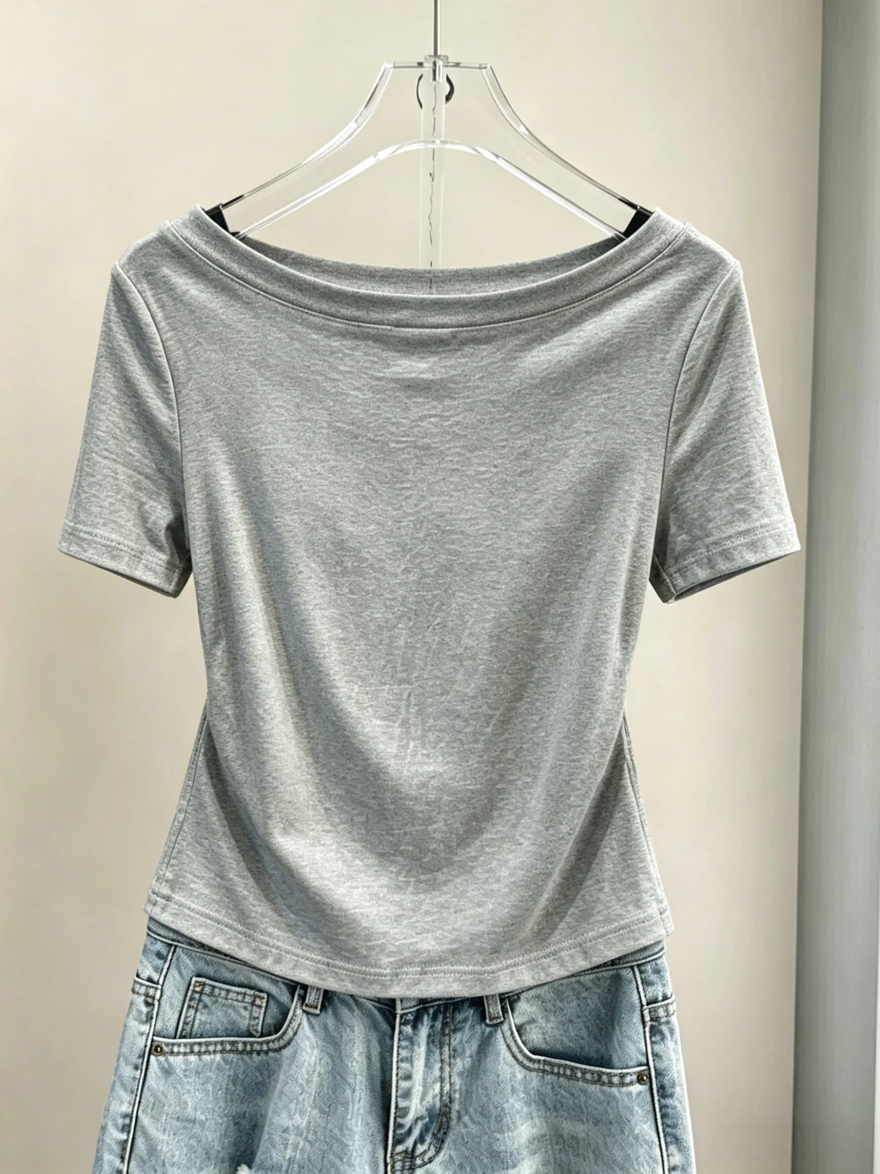 Slim Fit Short Sleeve T-Shirt Women's 95 Cotton Summer New Style plus Size One Shoulder High End Sensation Slimming Trendy Top