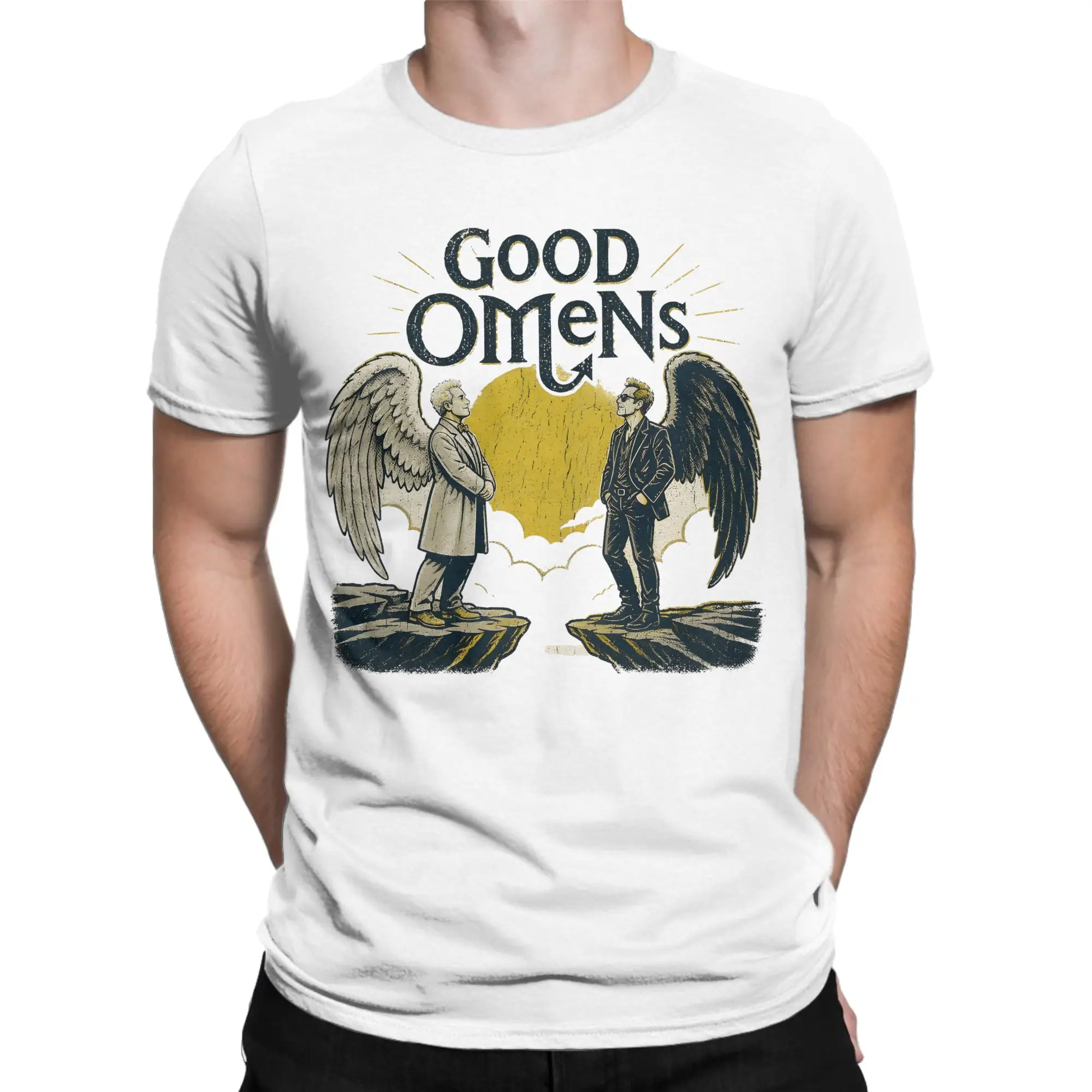 Camisetas vintage Good Omens para homens e mulheres, camisetas engraçadas de manga curta com gola redonda, camisetas de algodão puro, roupas plus size