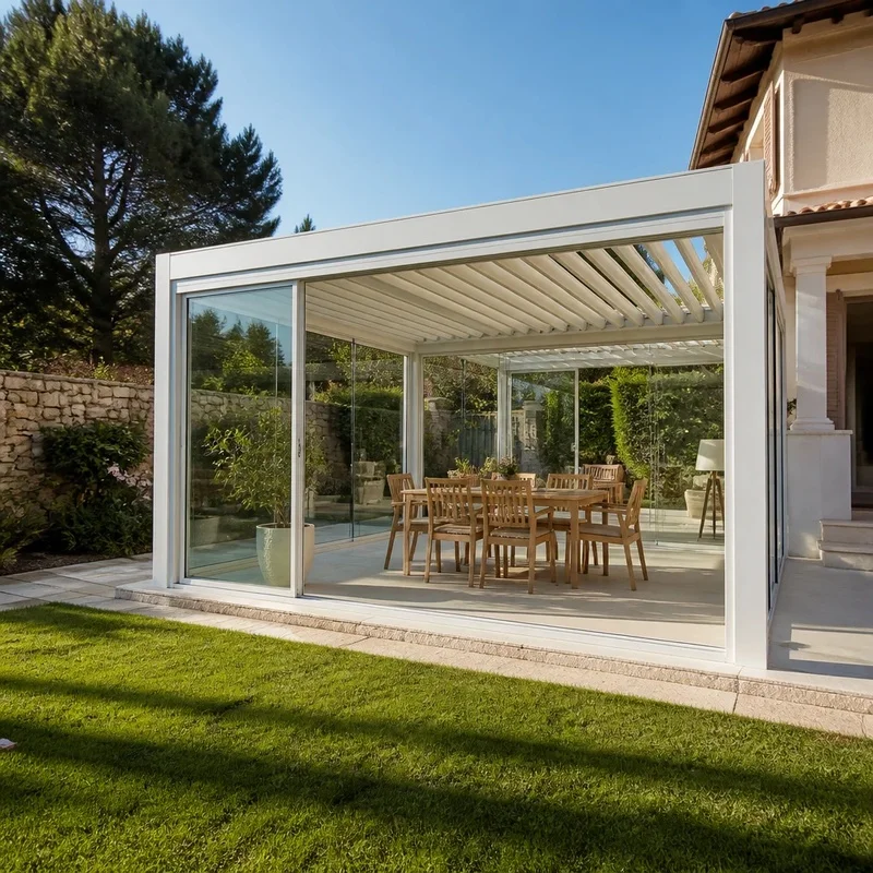 Jiake Pergola Aluminium Outdoor Motorized Louvered Roof System Backyard Garden Patio,Glass Door CE  Factory