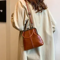 Bolso de hombro elegante con cierre de beso, bolso cruzado de estilo chino de cuero PU de gran capacidad, bolso Retro Vintage de Color sólido para mujer