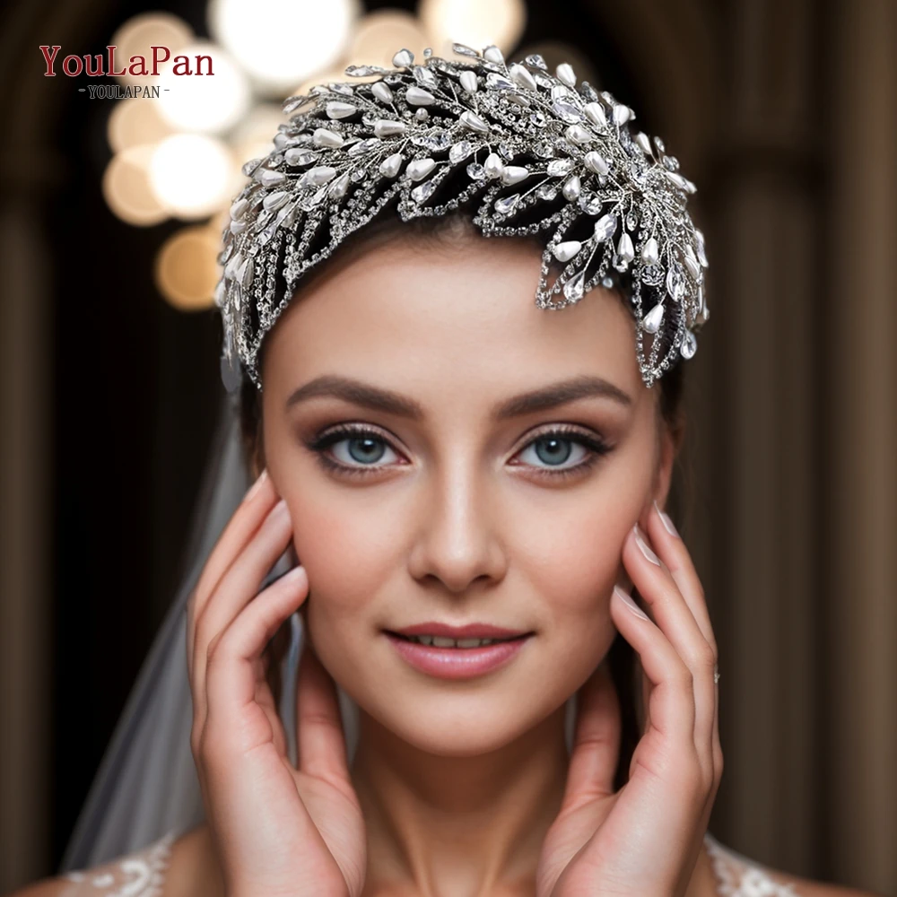 TOPQUEEN Rhinestone Flowers Headband Bridal Wedding Headwear Woman Banquet Handmade Crystal Hair Accessories HP614