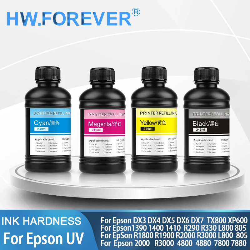 250ML/Bottle UV Ink Hard Soft Ink For Epson DX5 DX7 XP600 TX800 Printhead I3200 I1600 R1900 R2000 Rl800 Printer UV Refill Ink