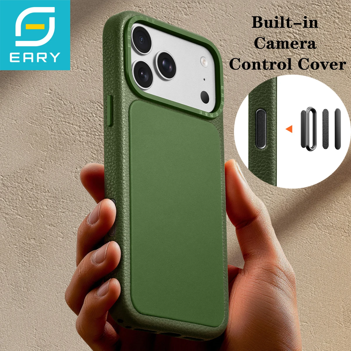 

Кожаный чехол Eary для iPhone 17 Pro Max/17 Pro с защитой камеры, утолщенный, противоударный, защитный чехол от падений