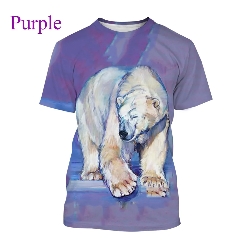 Men and Women Cute Polar Bear Collar Shirt New 3D-printed Cute Polar Bear T-shirt Summer Polar Bear Animal Print Design