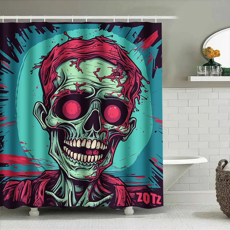 

Tuniu Creepy Skull Shower Curtain Horror Theme Room Decor Funny Halloween Gift Cool Bathroom Decor