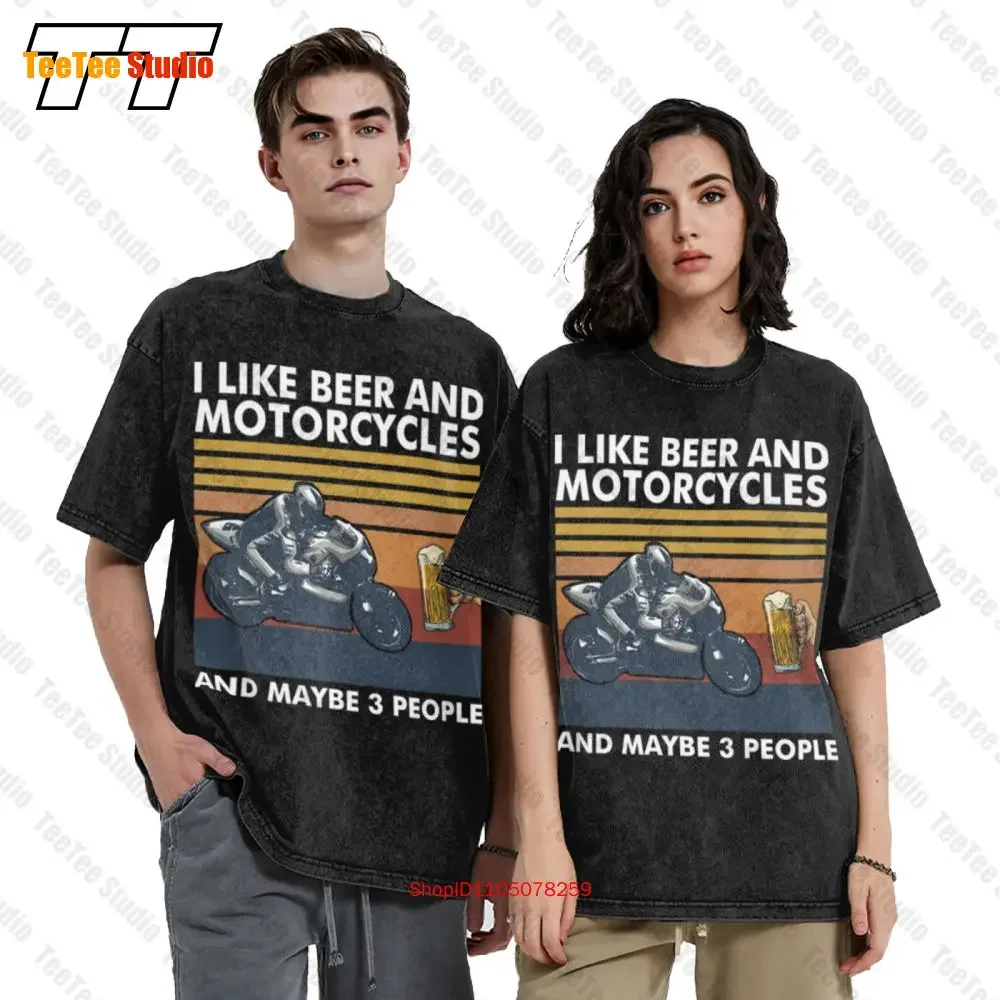 I Like Beer And Motorcycle And Maybe 3 People Vintage Oversized T-Shirt Q2H8