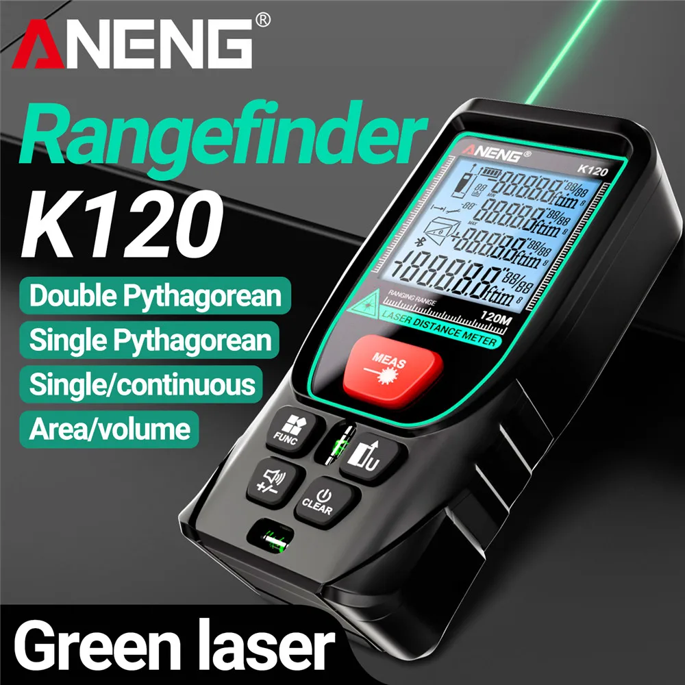 120M Grüner Laser-Entfernungsmesser Volumen-/Flächenmessgerät Distanzmessung Kontinuierliche 20-Gruppen-Datenspeicherung Werkzeug ANENG K50/K70/K100/K120