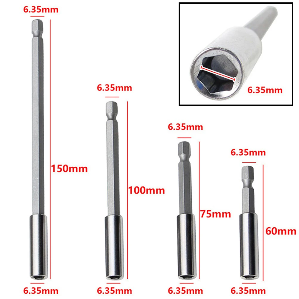 

4PCS Screwdriver Extension Rod Quick Change Bit Tips Holder 1/4in Hexagon Shank Set Drill Bit Adapter 60mm 75mm 100mm 150mm