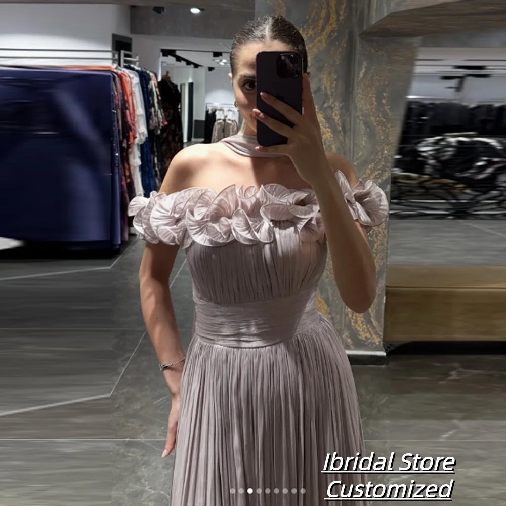 تخصيص ألف خط قبالة الكتف الحفلة الراقصة الطيات حزب ضيف العباءات تكدرت Ruched فستان سهرة رسمي للنساء #3