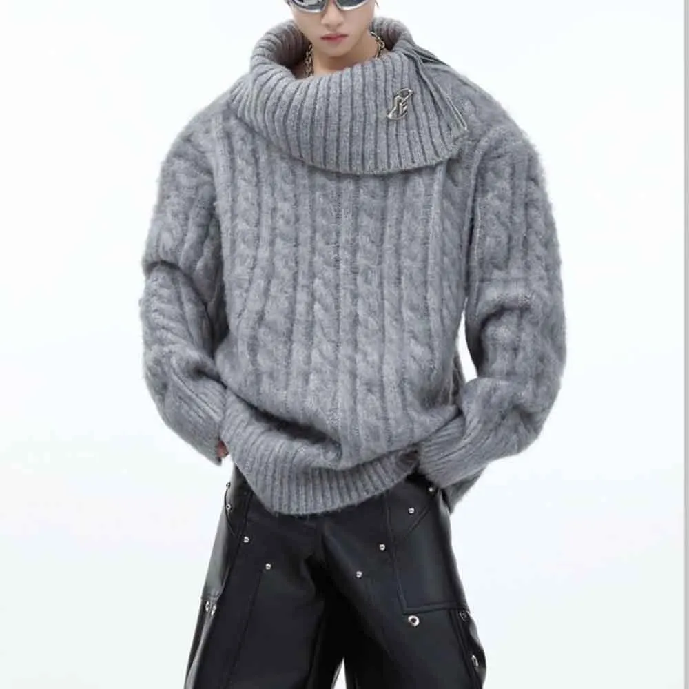 

2025 Winter New Men's High-Neck Long-Sleeve Sweater American Retro Fashion Trendy High Street Loose Casual Niche Men's Top