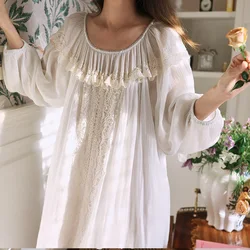 2024 Spring/Summer New French Retro Fairy Palace Style Lace Loose Long Nightgown Princess Pajama Girl