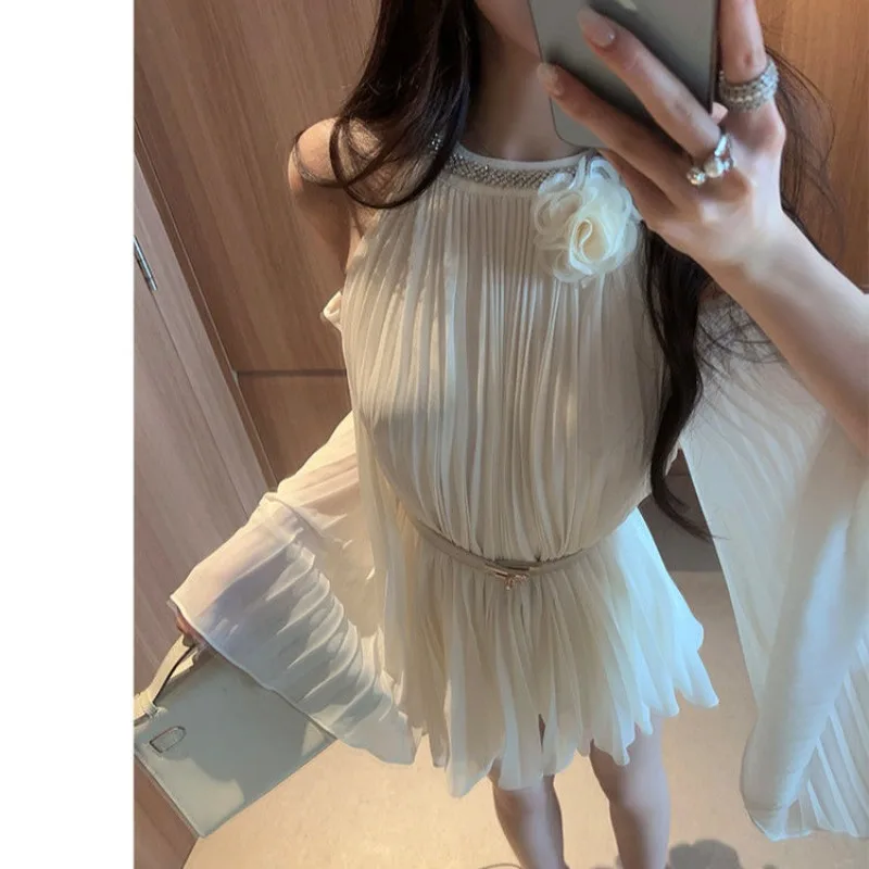 Blusa de gasa con escote y hombros descubiertos para mujer, camisa de manga acampanada de longitud media, color blanco elegante, novedad de verano 2025