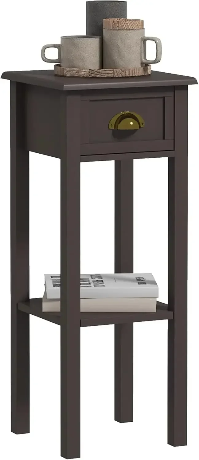 2-Tier Side Table with Drawer, Narrow End Table with Bottom Shelf, for Living Room, Set of 1, Coffee