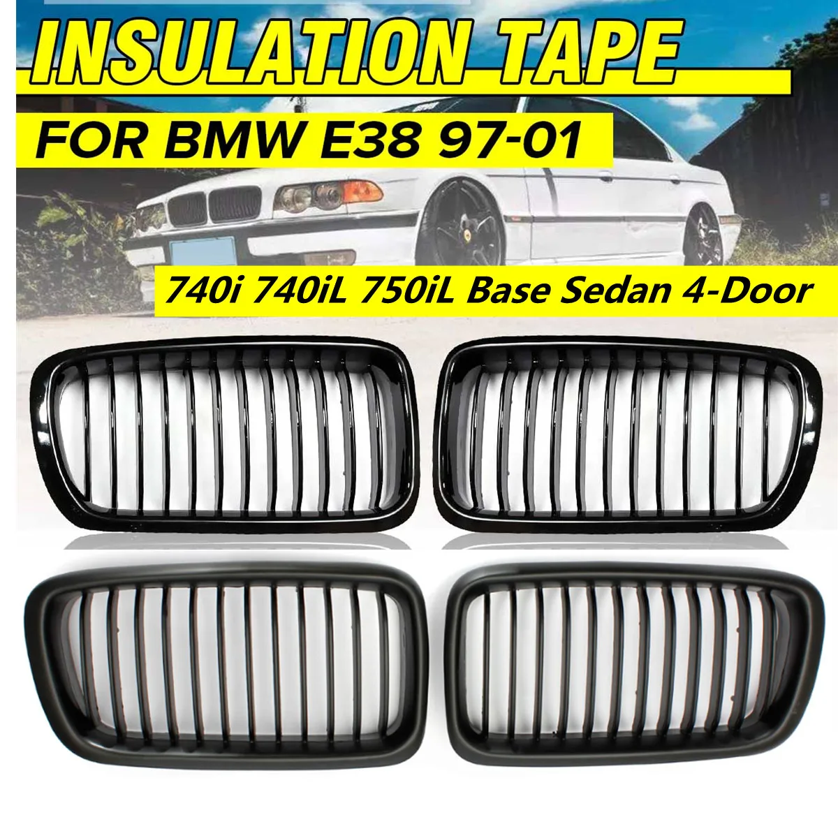 

A Pair Front Kidney Grille Single Slat Grill Grille For BMW E38 7 Series 4-Door 740i 740iL 750iL 1998-2001 Racing Grills