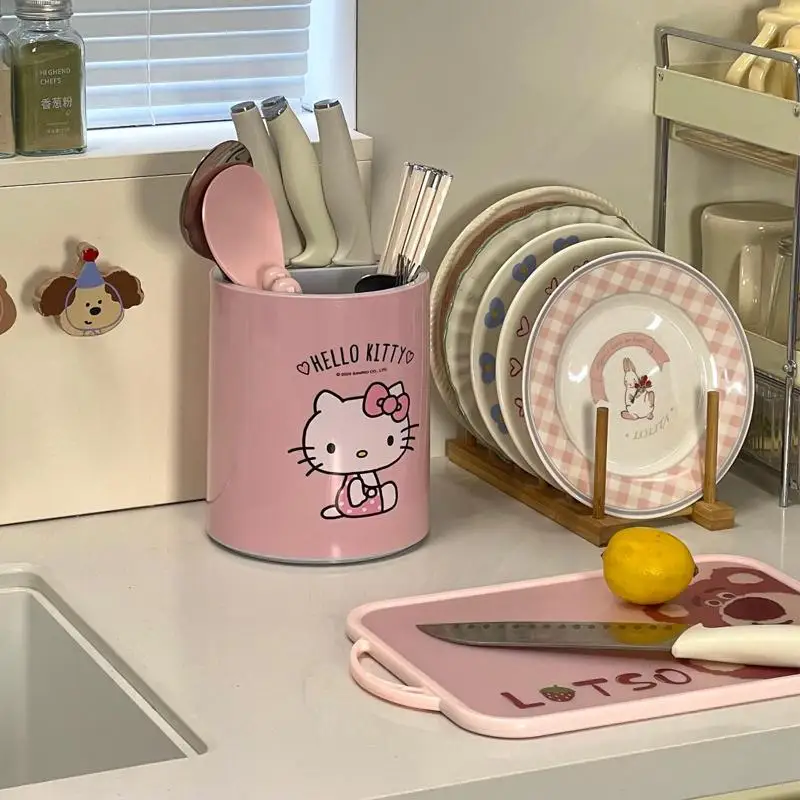 

Kawaii Hello Kitty Knife Holder Home Kitchen Shelf High Value Multifunctional Integrated Drain Knife Storage Rack Kitchen Decor