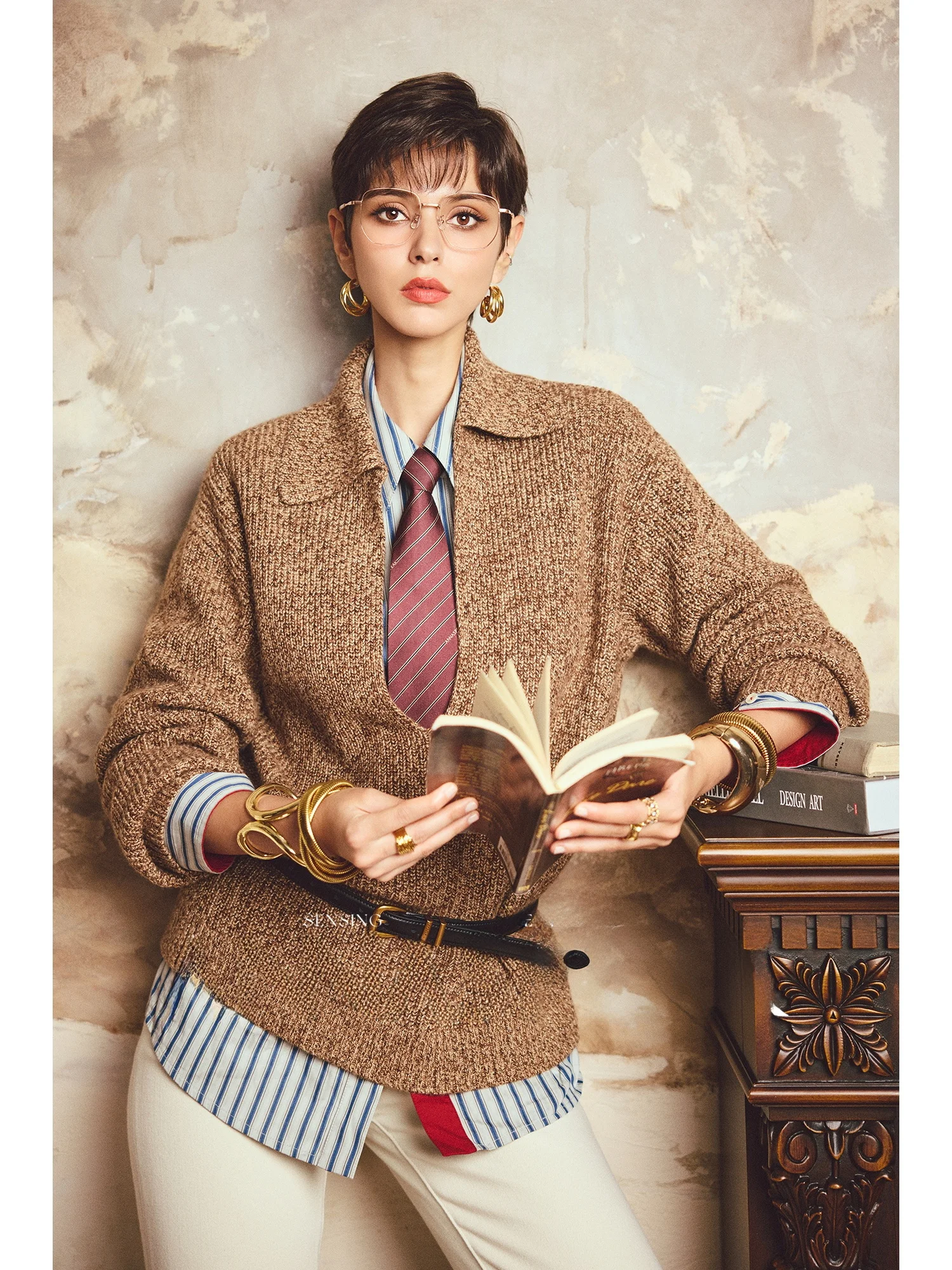 

Женский вязаный свитер AnnaSpeak Galaxy Cloud Soft Retro из смесовой шерсти с золотым шелком, глубокий V-образный вырез, свободный крой, модный, осенне-зимний, теплый