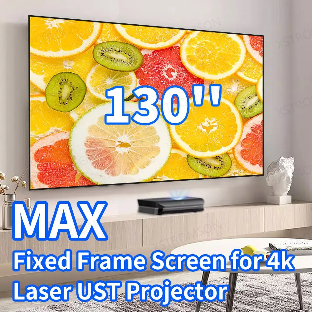 

130 inch PET Crystal CBSP 8K UST ALR CLR Fixed Frame Projector Screen Living Room Ambient Light Rejecting Laser Projector Screen