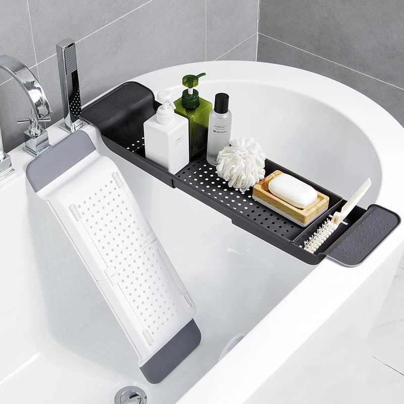 

Expandable Bathtub Cell Phone Tablet Storage Rack Food Wine Book Table Holder Water Proof Shelf Bathroom Bathtub Accessories