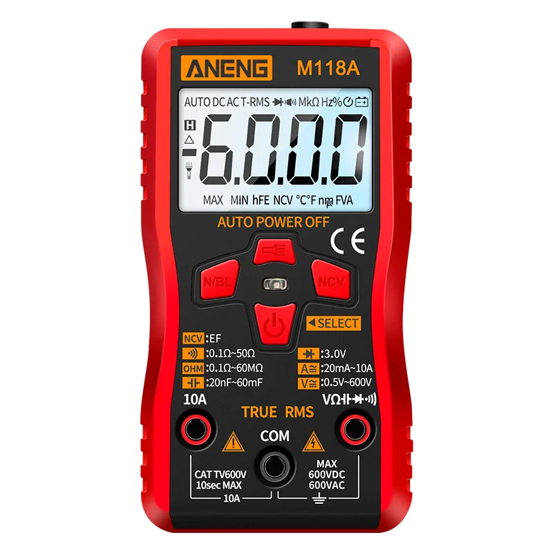 

M118A Digital Mini Multimeter Tester Auto Mmultimetro True Rms Tranistor Meter with NCV Data Hold 6000counts Flashlight