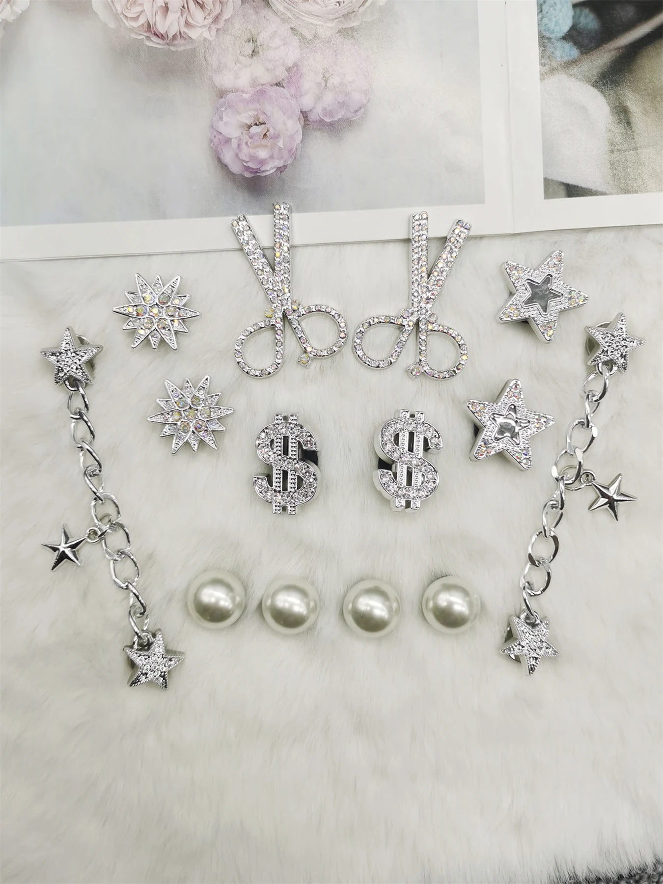 14PCS Resin Star Chain Shoe Charms Accessories Starburst Clogs Shoes Buckles Decorations Reomvable Scissors Dollar Shoe Clips