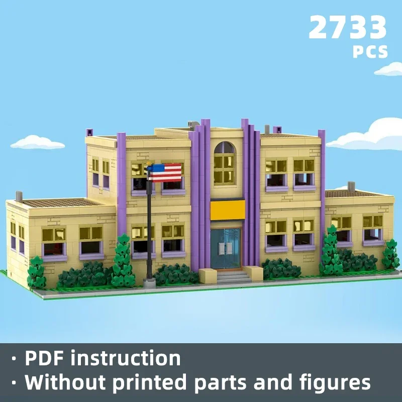 Classic cartoon scene diorama bricks school blocks house town haus moc for fans building gift kid movie toy product decor set