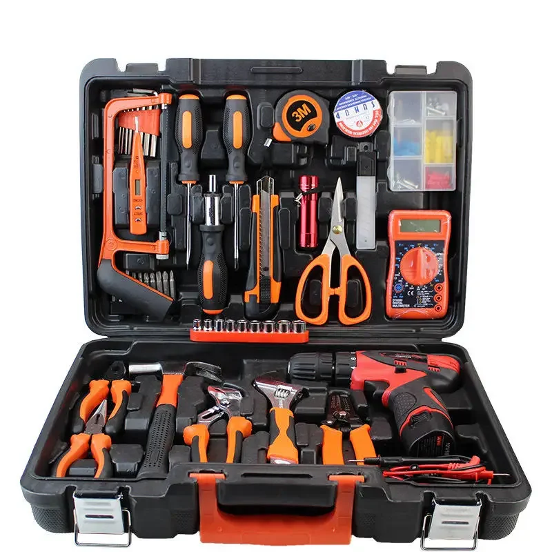 Professional Auto Repair Tool Set 61 Pcs Mechanics Tool Box With Lithium Electric Drill