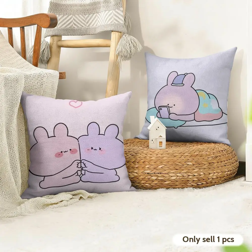 Asamimichaan Asleep Asamimi Cushion Cover Natural Linen Organic Fabric Double-Sided Printing Room Sofa Decor Pillow Case