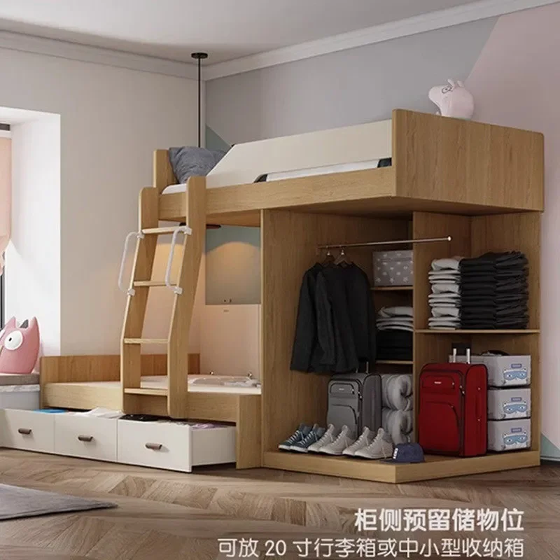for Hong Kong Children Staggered Upper and Lower Beds Wardrobe Integrated Bed Small Apartment Bunk Bed High Low Child Mother
