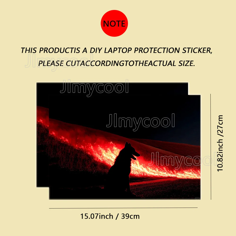 Fire Scene Wolf Silhouette Laptop Skin Sticker Scratch Resistant Bubble Free Vinyl Decal Notebook Cover Decor Accessory