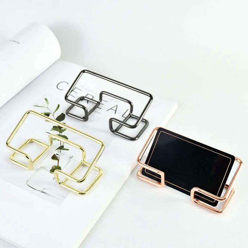 Metallic Desktop Business Card Holder Rack Display Stand Shelf Metal Bracket Cards Organizer Storage Box Office Desk Accessories