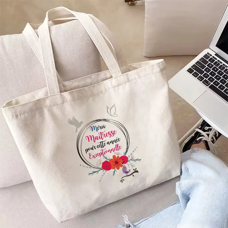 Merci Maîtresse Tote Bag for Women, French Style Teacher Handbag Graduation Gift for Teacher Casual Shoulder Bag for Daily Use