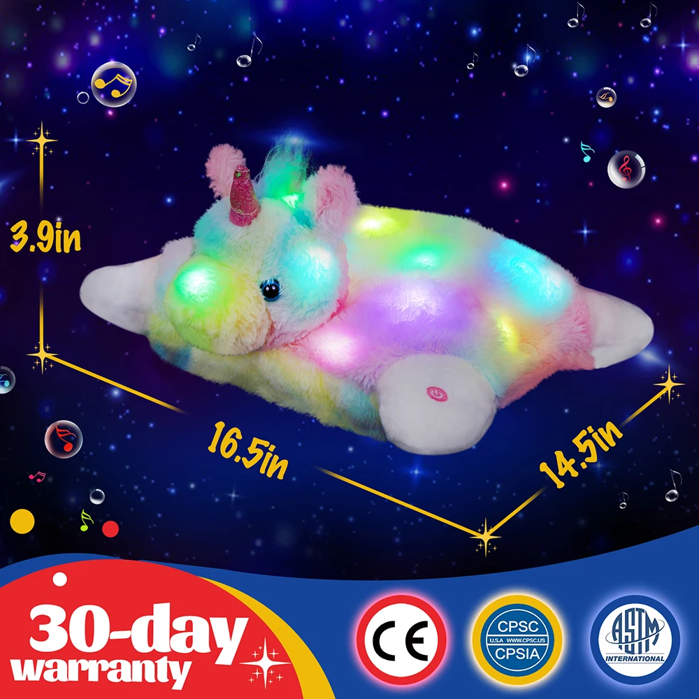 30cm Cotton Glowing Unicorn Plush Toys with LED Light Throw Pillows Soft Lullabies Stuffed Animals Doll Toys Gift for Girls Kids