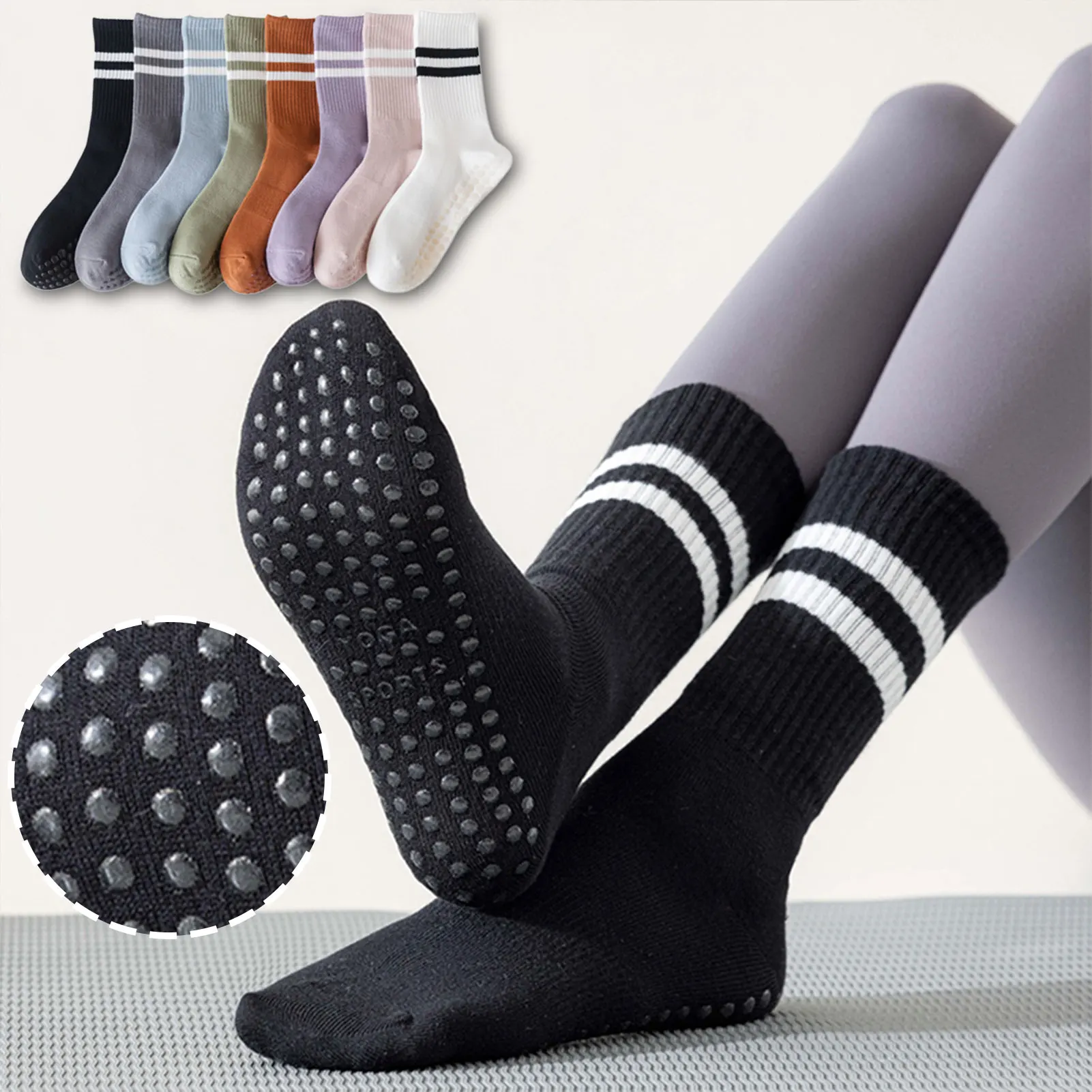 Pilates Socks for Women Non Slip Socks Crew-Socks for Yoga-Pilates Dance Gym Exercise Ankle Socks for Home Fitness
