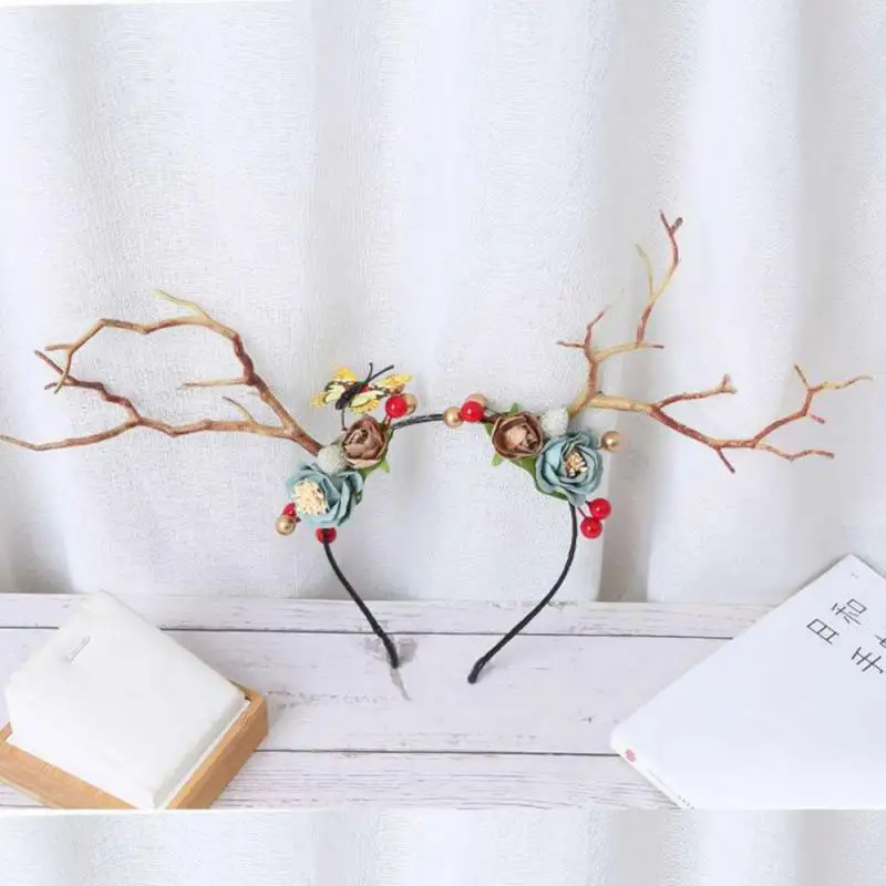 Fairy Headdress Headwear Elk Hair Clip Hairpins Bells Hair Accessory Christmas Headband Antlers Hairband