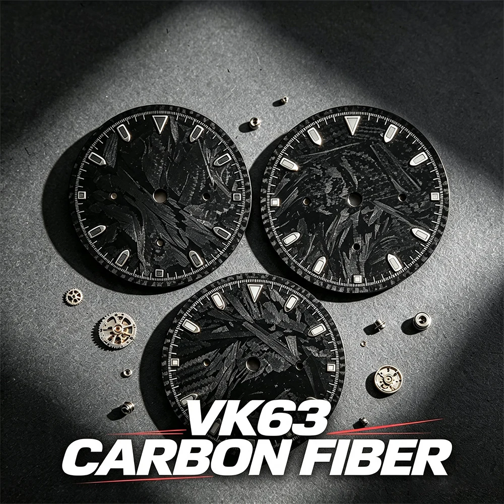 Carbon Fiber Watch Dial For VK63 Quartz Chronograph Movement 3 Small Counter Dial Custom Modified Parts Watch Mod Accessories