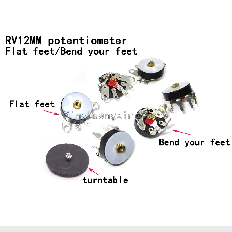 5PCS RV12MM Curved Foot Flat Foot Potentiometer with Switch B103 10K B503 50K Radio Potentiometer RV12SK2