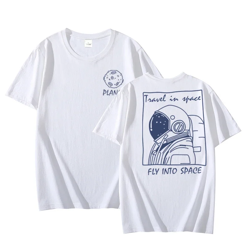 

Summer bestseller Men's space travel Harajuku pattern printed T-shirt, 100% cotton loose, casual and comfortable short-sleeved
