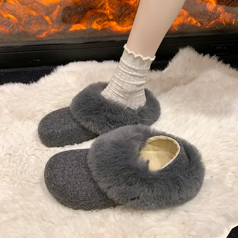 

Retro Casual Super Soft Design Fluffy Shoes Women's Fashionable Suede Cold-proof Two-wear Warm 1 Slip-on Cotton Shoes