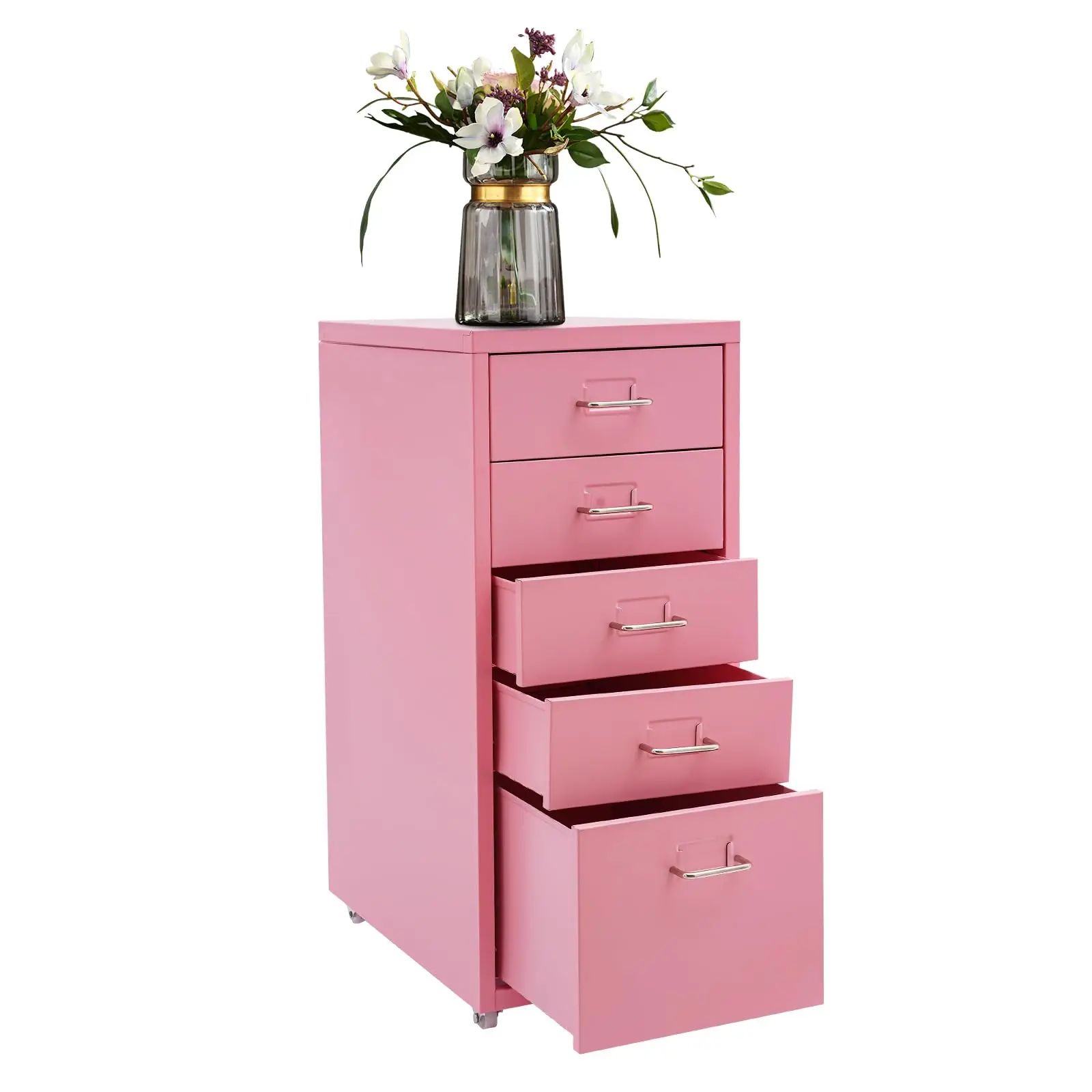 

Metal File Storage Cabinet,5 Drawer Vertical Filing Cabinets with Wheels under Desk Storage Drawers 11 * 16.1 * 27.1in Mobile