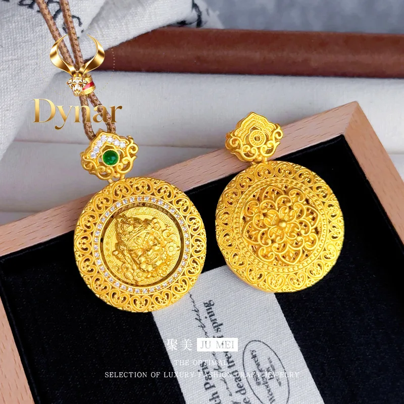 Dynar Jewelry   New Chinese style 9999 24K real gold hollow filament point diamond rotatable yellow wealth god compass pendant r