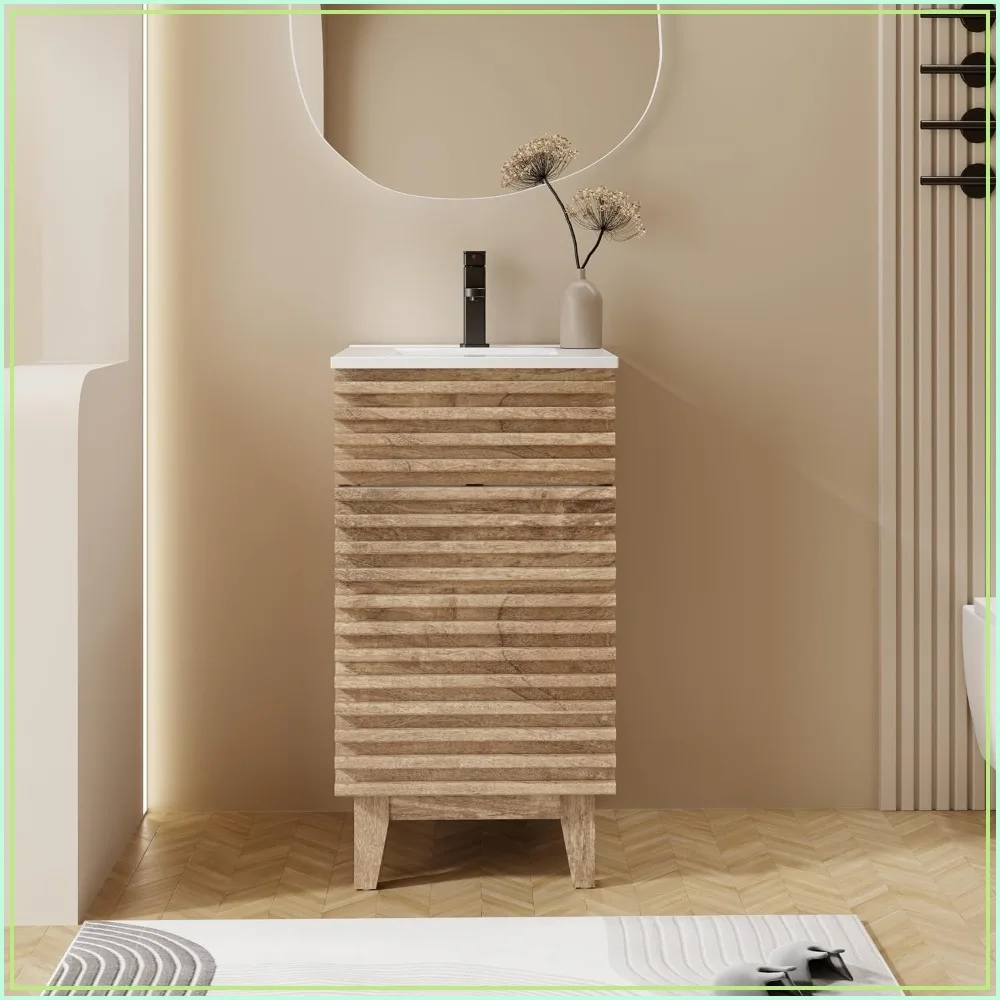18 inch Wood Bathroom Vanity with Sink, Adjustable Shelf Bathroom