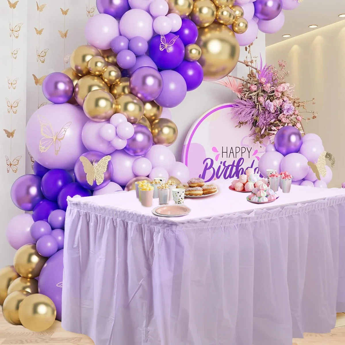 1 Satz schlichter Einweg-Tischrock, rechteckige PE-Tischdecke und Rockdekoration für Hochzeit, Geburtstag, Partyzubehör – Detail 8